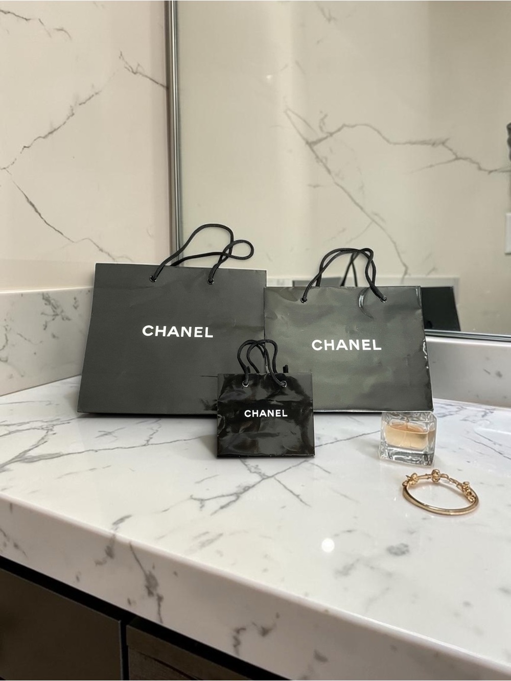 CHANEL Black Logo Tote and Mini Shopper Set